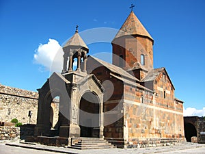 Ancient orthodox stone monastery in Armenia, Khor VirapÂ Monastery, made of red brick